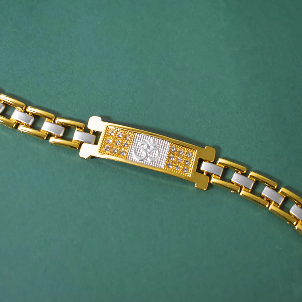 🕉️ OM Religious Bracelet – Brass & Stainless Steel | Spiritual Strength & Style